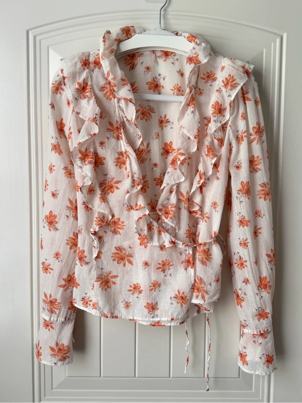 Free People Amanda Wrap Top M Ivory Combo Floral Boho